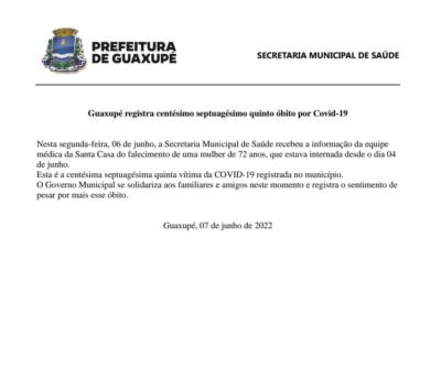 Guaxupé registra centésimo septuagésimo quinto óbito por Covid-19