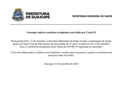 Guaxupé registra centésimo octogésimo sexto óbito por Covid-19
