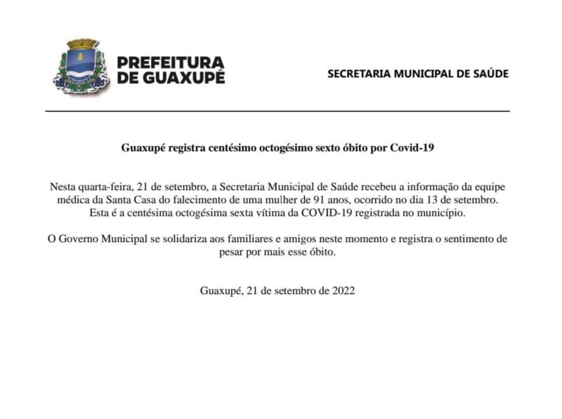 Guaxupé registra centésimo octogésimo sexto óbito por Covid-19