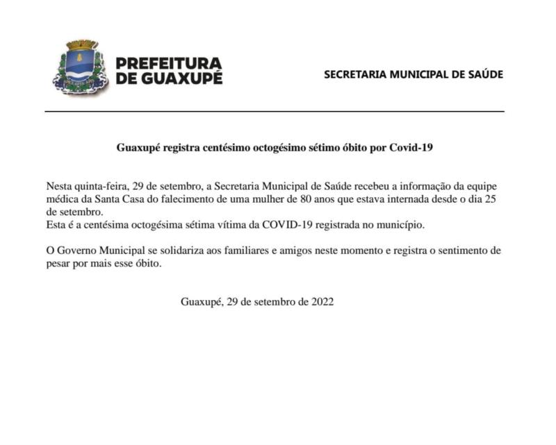 Guaxupé registra centésimo octogésimo sétimo óbito por Covid-19
