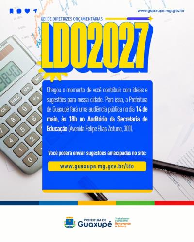 LDO: Prefeitura convida para audiência pública que define uso do recurso público em 2027